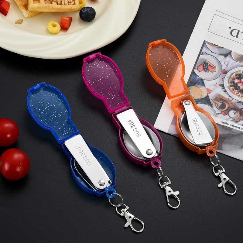 Outdoor Camping Folding Spoon With Box Stainless Steel Spoon Multifunctional Portable Foldable Travel Tableware Picnic Tool