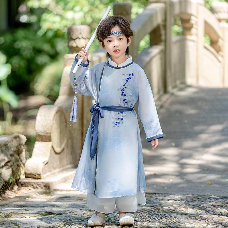Herbst Kinder Hanfu: Antikes Tang-Stil Langarm Jungen-Gewand-Set