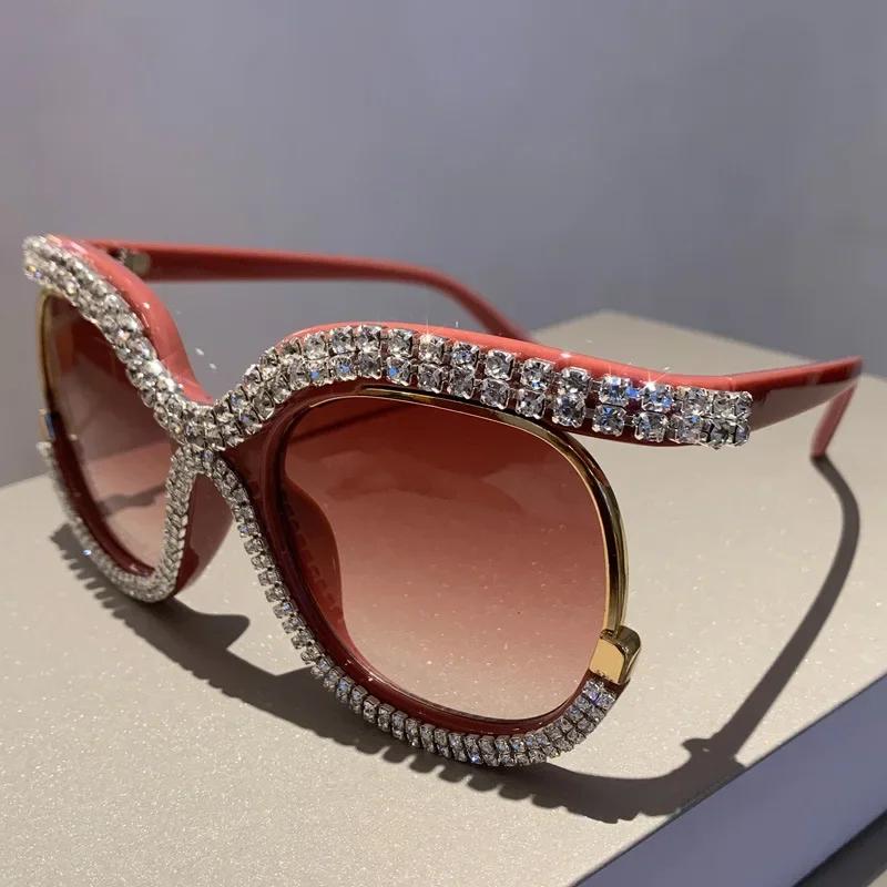 New Style Large Frame Diamond Sunglasses for Girls UV400 Protection Luxury Street Fashion Goggles