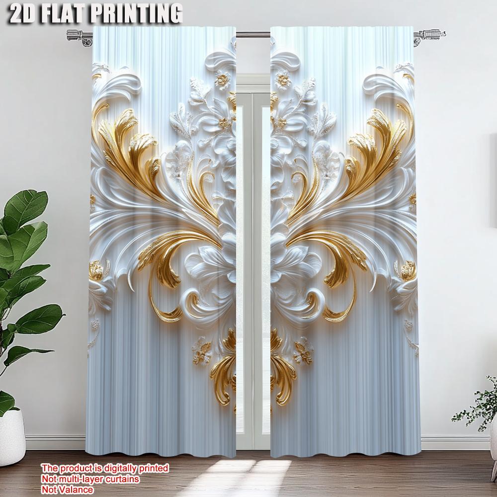 2Pcs Elegant Floral Print Window Curtains Rod Pocket Design Polyester Material Perfect For Living Room Bedroom More Home