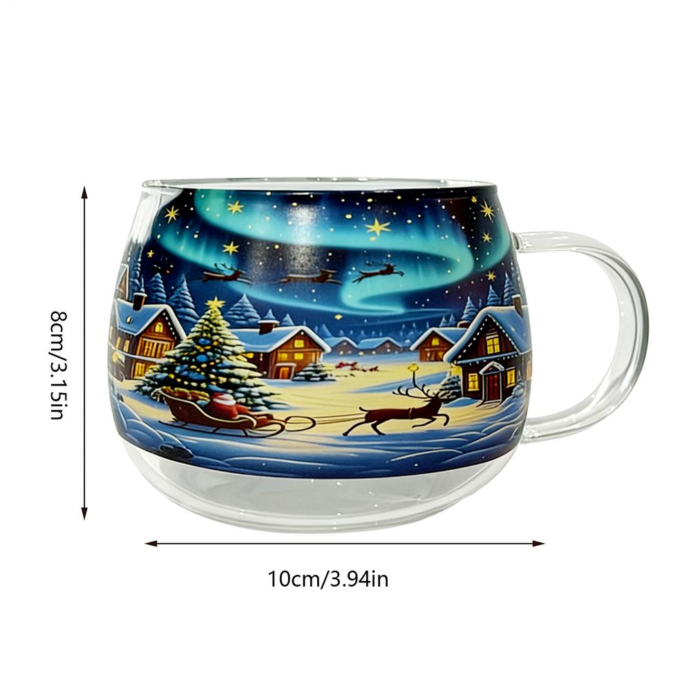 Christmas Transparent Painted Glass Mug 300ml Christmas Theme Coffee Cup Stocking Stuffer Coffee Mug For Hot Cocoa Latte