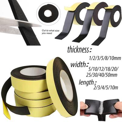 Tira de goma espuma negra con cinta adhesiva fuerte, tira de sellado de huecos del marco de la puerta, cinta de goma espuma negra espesor 1/2/3/8/10 MM