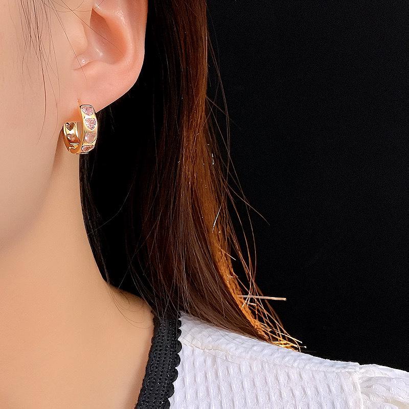 Zircon Heart Hoop Earrings: Japanese & Korean-Inspired Women's Fashion, Elegant Simple Design, Light Luxury Jewelry.