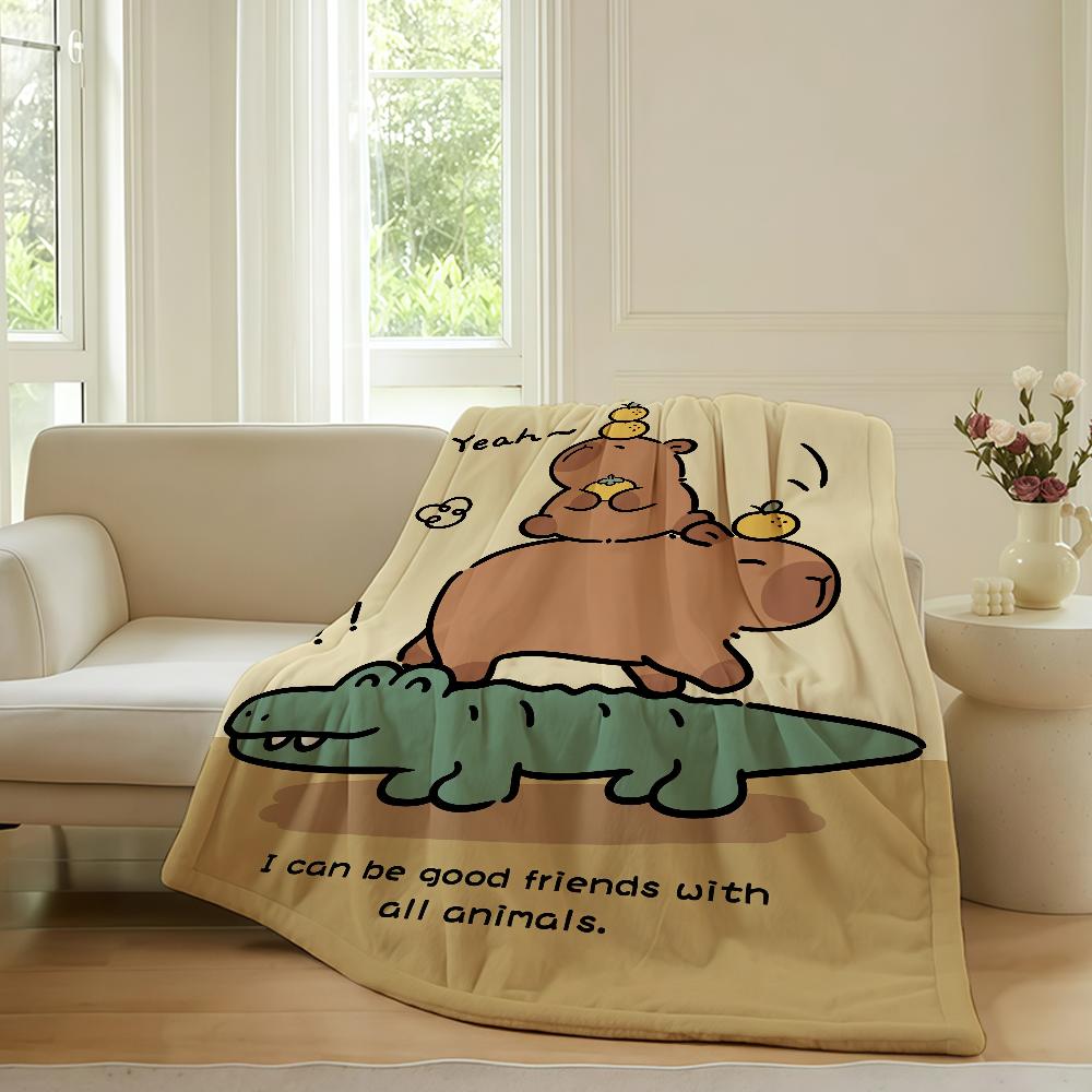 Capybara Cute Cartoon Blanket Warm Soft Suitable For Bedroom Sofa Bed Living Room Office Travel Camping Gifts