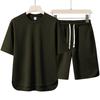 European Size Men's Summer Two-Piece Set: Solid Color Round Neck T-Shirt & Shorts