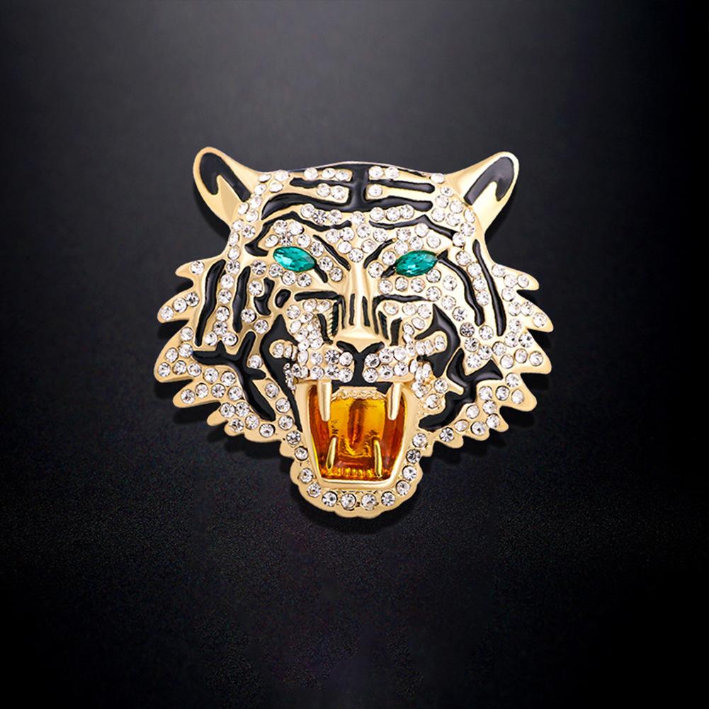 Diamond-Studded Tiger Head Brooch Pin Male And Female Animal Badge Coat Suit Dripping Rhinestone Corsage