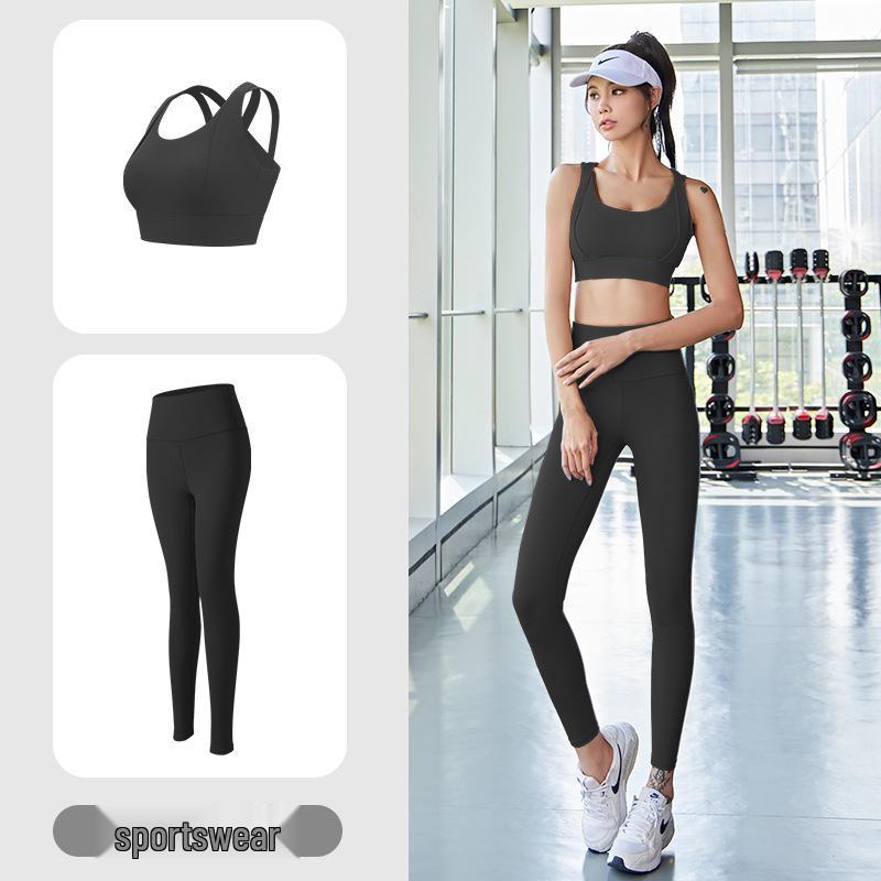 Double-Strap Nude Feel Quick-Dry Sports Set: Shockproof & Anti-Shake Fitness Wear for Women (No Bra Needed)