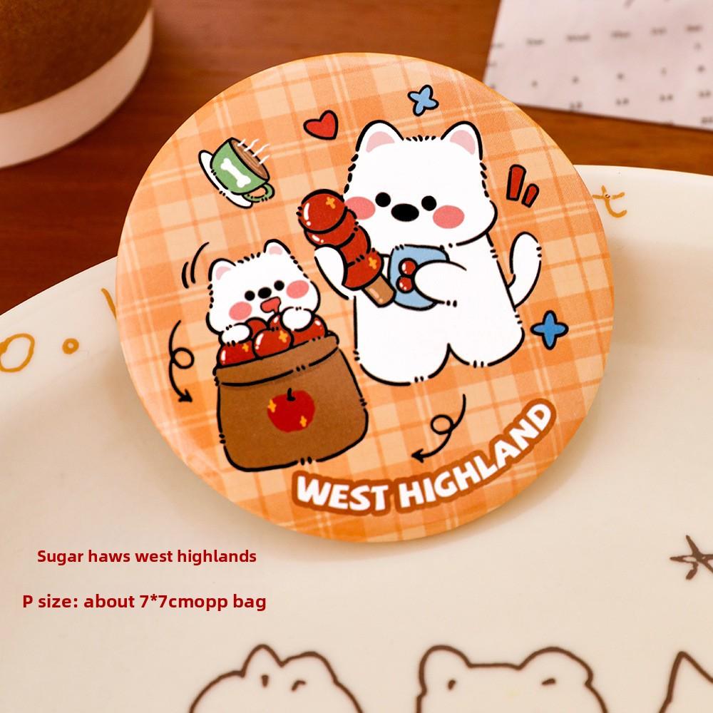 

Cute West Highland Mini Mirror Student Mini Portable Touch-up Mirror Cartoon Small Round Mirror Makeup Mirror Sugar-coated haws