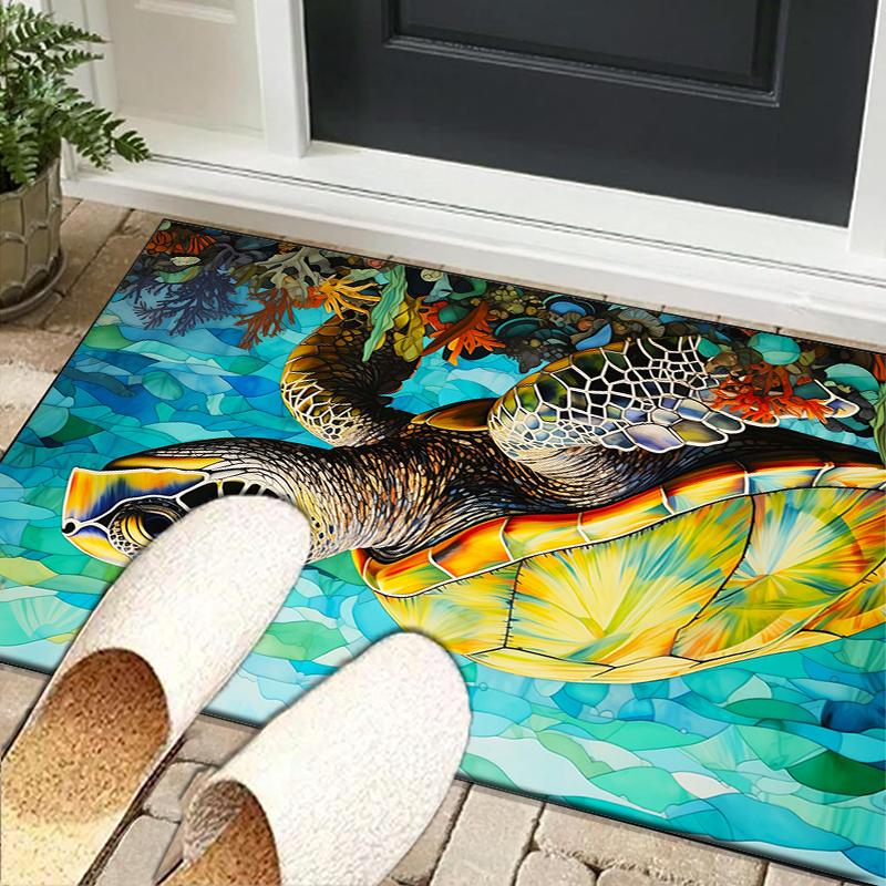Cartoon Sea Turtle Artwork Office Rug Chair Mat, Entryway Carpet, Suitable for Front Door, Bedroom, Living Room, Desk, Holiday Gift