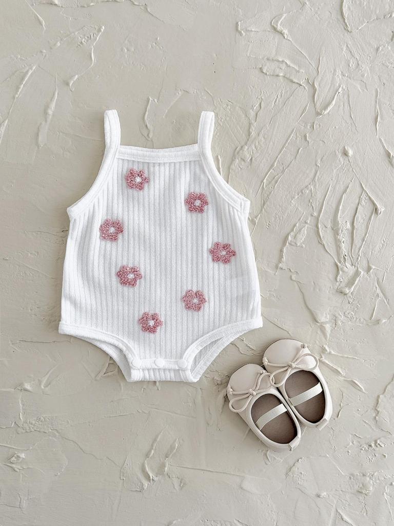 Baby Girl Embroidered Floral Strappy Summer Romper - Soft, Colorful, and Comfortable Jumpsuit