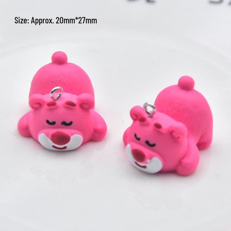 3D Cartoon Bear Strawberry Resin Keychain - Handmade Jewelry Accessory