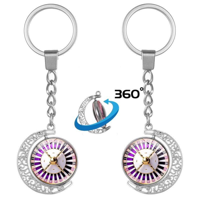 Fashion Casino Roulette Keychain: Time Gem Gambling Wheel Pendant Accessory