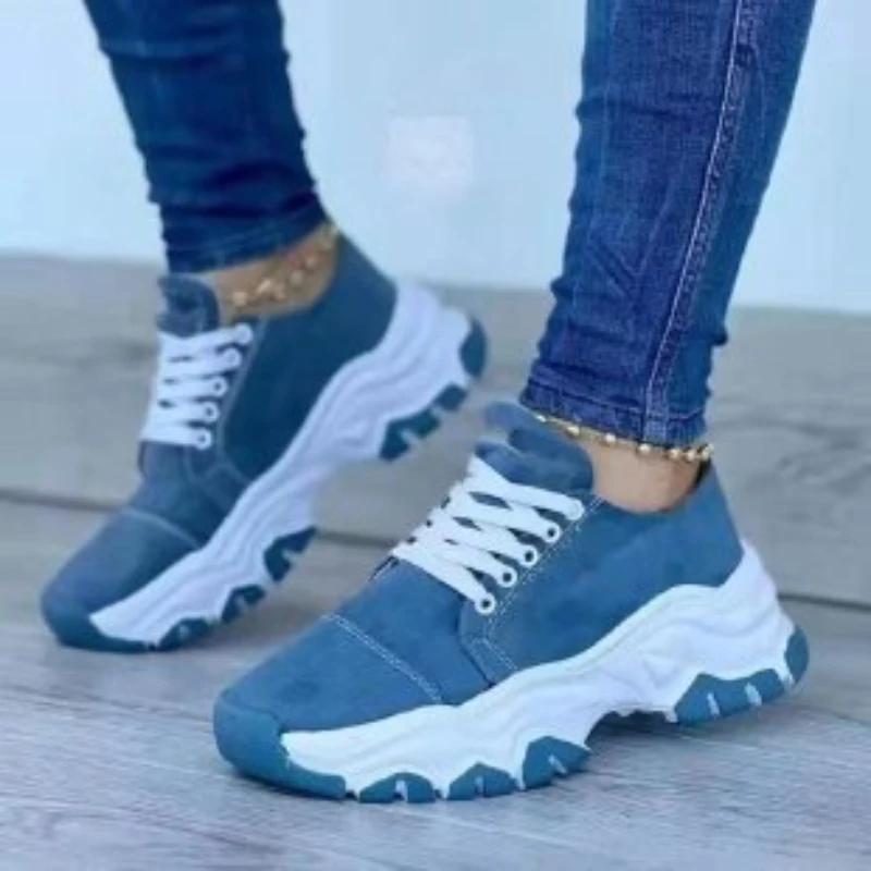 2025 Women Vulcanized Shoes Platform Shoes for Women Solid Color Suede Womens Sneakers Comfortable Casual Zapatillas Footwear