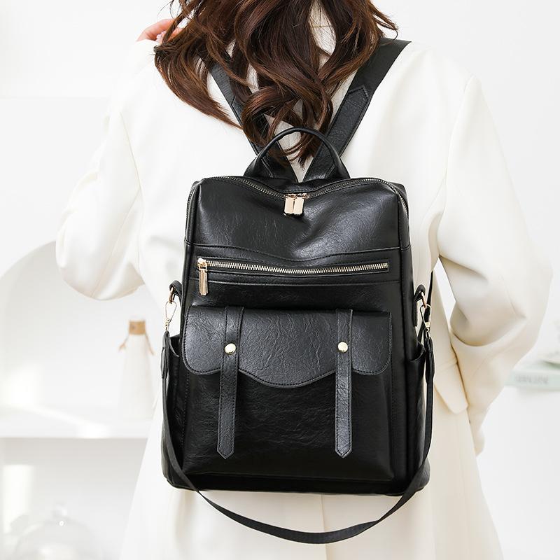 Soft Leather Backpack for Women, Retro British Fashion, Versatile Schoolbag, Casual