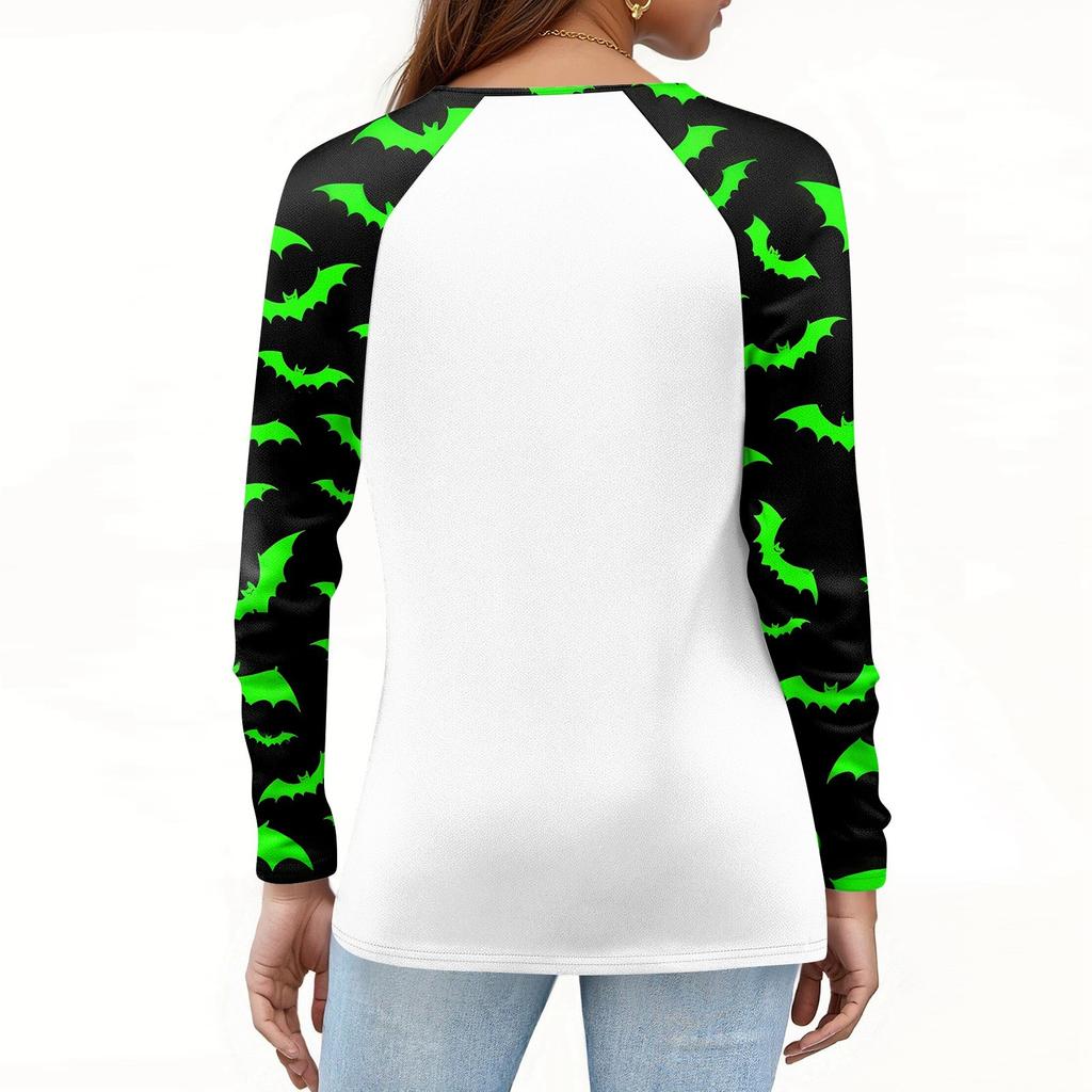 Women's T Shirt Halloween Print Long Sleeve Daily Fashion Basic Round Neck Raglan Sleeve Top