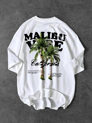 Vibrant Malibu Vibe Tee with Palm Tree and California Lettering Print On White 100 Cotton Unisexs Tshirt Summer Casual Wear