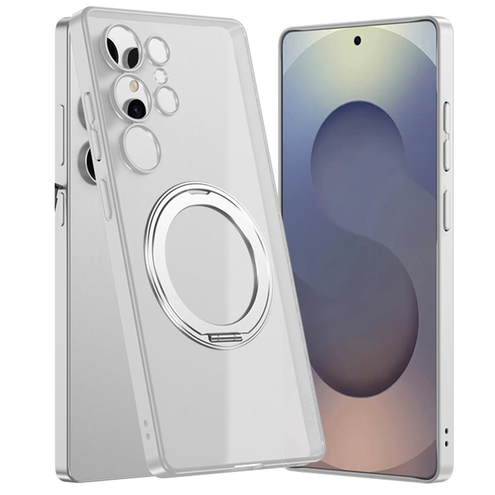 

For Samsung Galaxy S25 Ultra Case with Kickstand Matte Skin Touch Translucent Hard PC Phone Back Cover Silver
