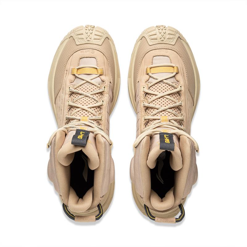 Li Ning CF River High Trendy Comfortable Outdoor Non-Slip Wear-Resistant High-Top Hiking Shoes Unisex Hiking Shoes Brown Yellow AHTU015-1