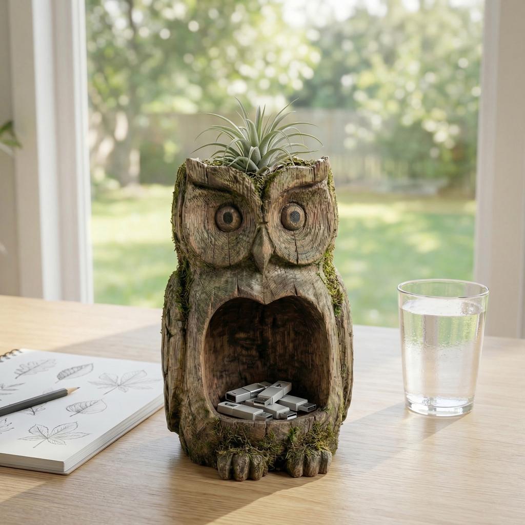 Harz Hängender Vogelhäuschen Eulenförmiger Blumentopf Kunstskulptur Ornamente Wasserdicht für Außen Garten Hinterhof Terrasse Hof Veranda