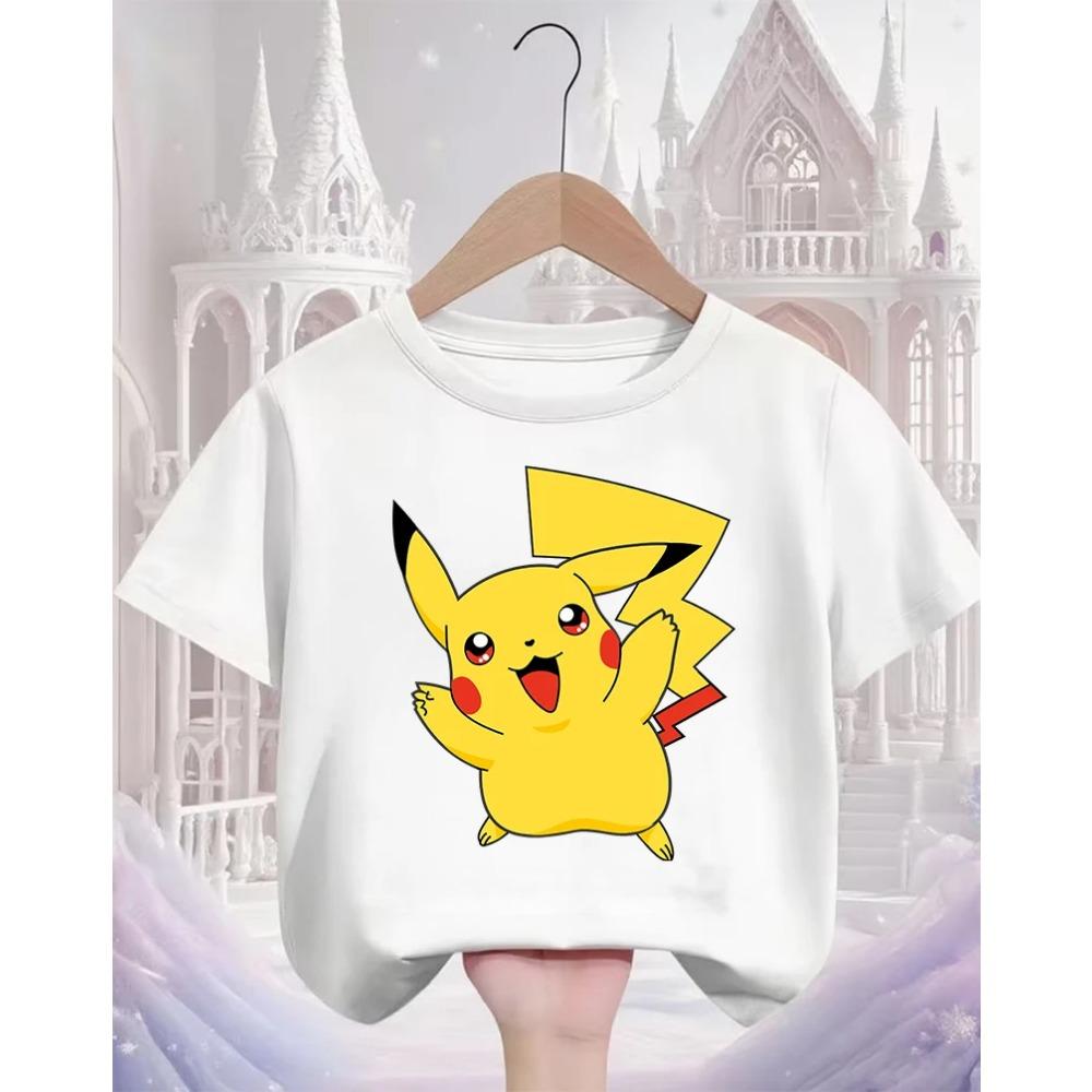 Süßes Pikachu Mode T-Shirt 3-14J Jungen Mädchen Sommer Kawaii Street Heiß Cartoon Lässig Rundhalsausschnitt Kinder