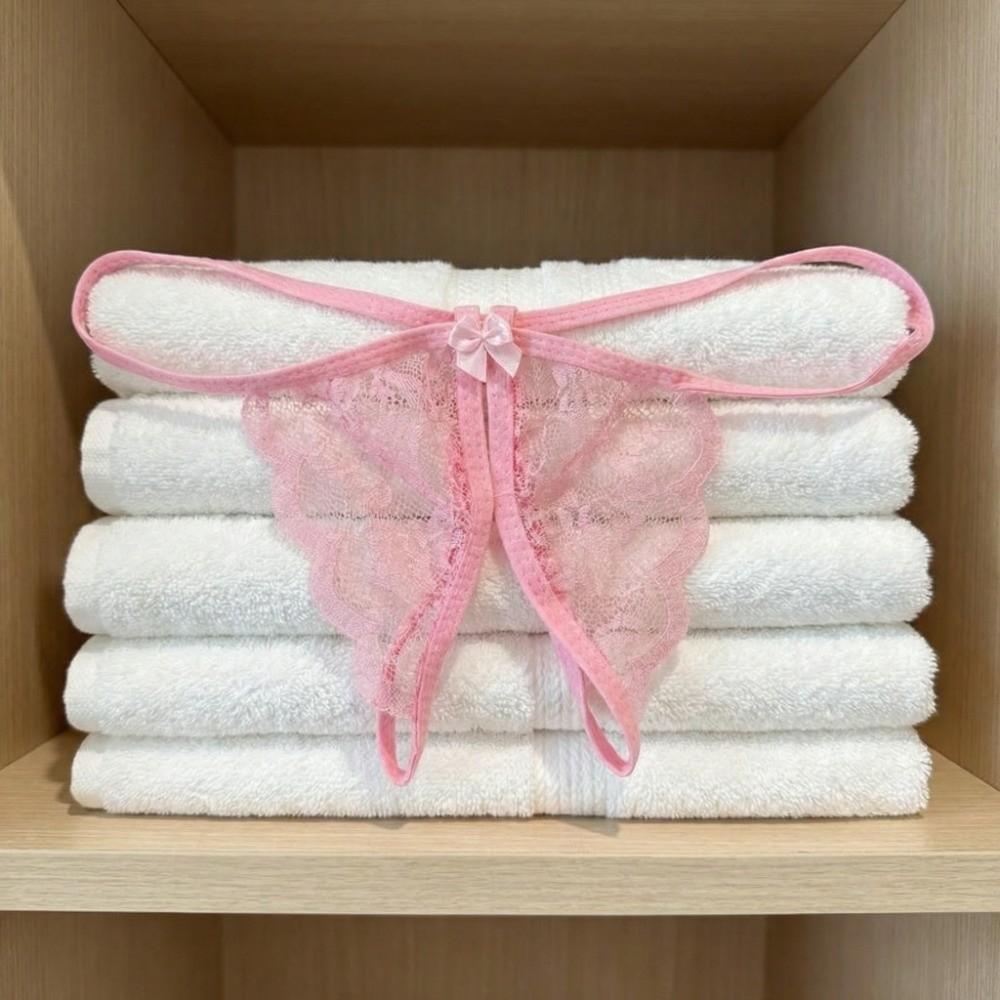 Low Waist Bow Mesh Lace Panties Open Crotch Lace Underpants Breathable Underwear for Women Ladies