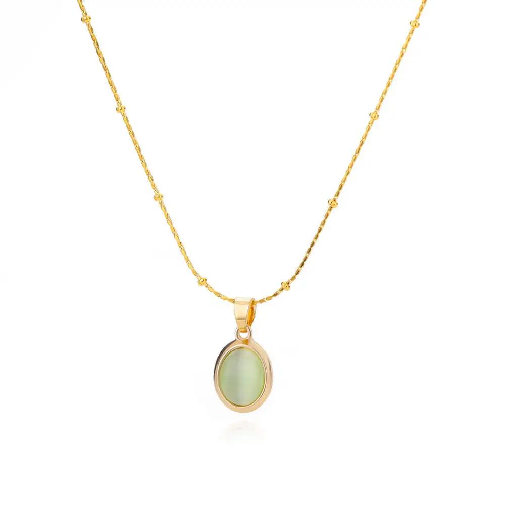 Cute Sweet Gold Color Stainless Steel Water Drop Opal Stone Pendant Necklace for Women Charm Bride Collar Jewelry Colorfast