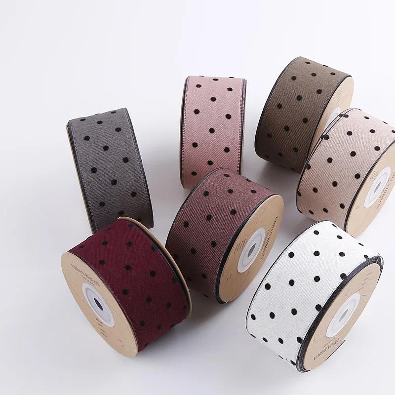 5 Yards Velvet Ribbon Tape with Round Dots for Gifts Box Packaging Wedding Event Party Decor DIY Hair Bow Accessory Cake Bouquet