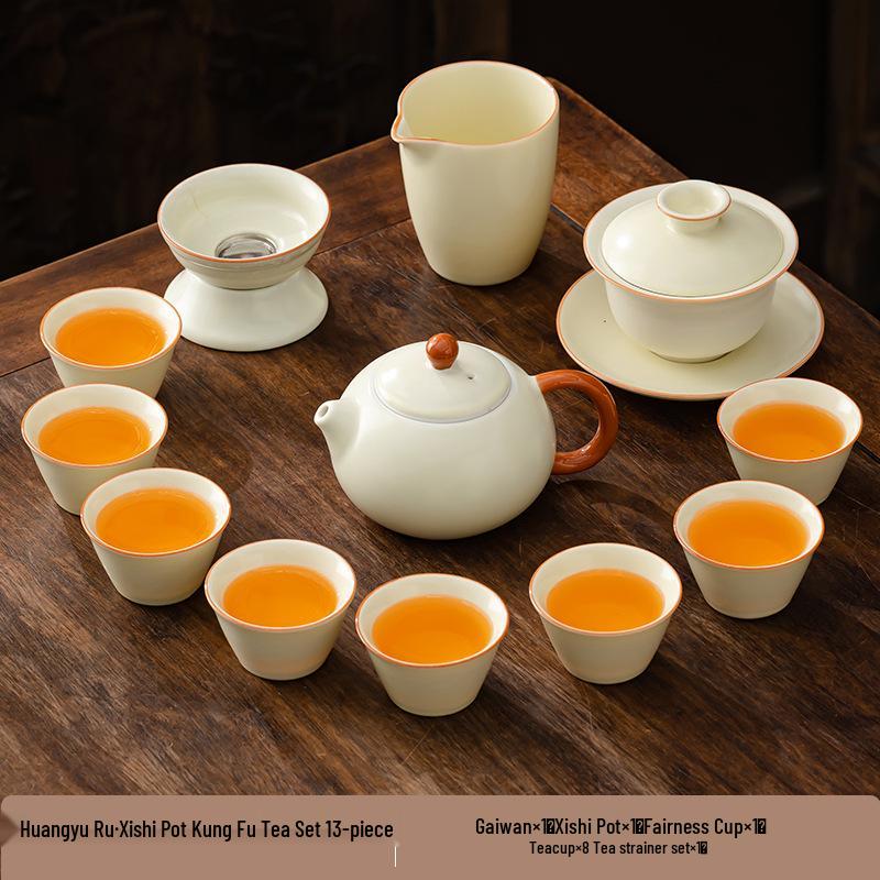 Elegant Ru Kiln Tea Set for Home or Office - Customizable with Logo, Perfect for Gifts