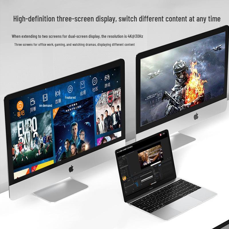 Type-C 4-in-1 Docking Station: HDMI Multi-Screen Display & 4K Mirroring Hub