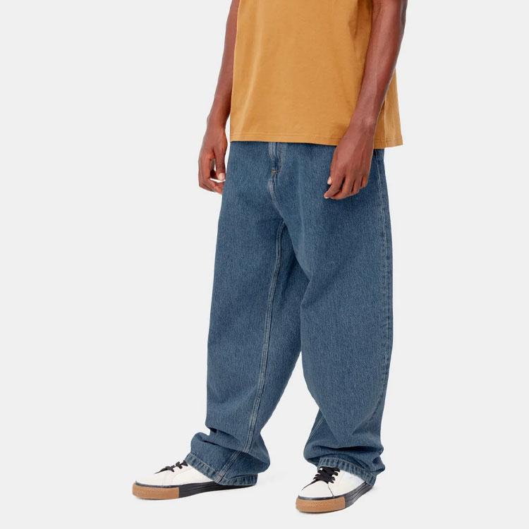 Carhartt WIP Solid Color Casual Loose High Waist Straight Leg Jeans Men bottoms Blue I031246-01-12