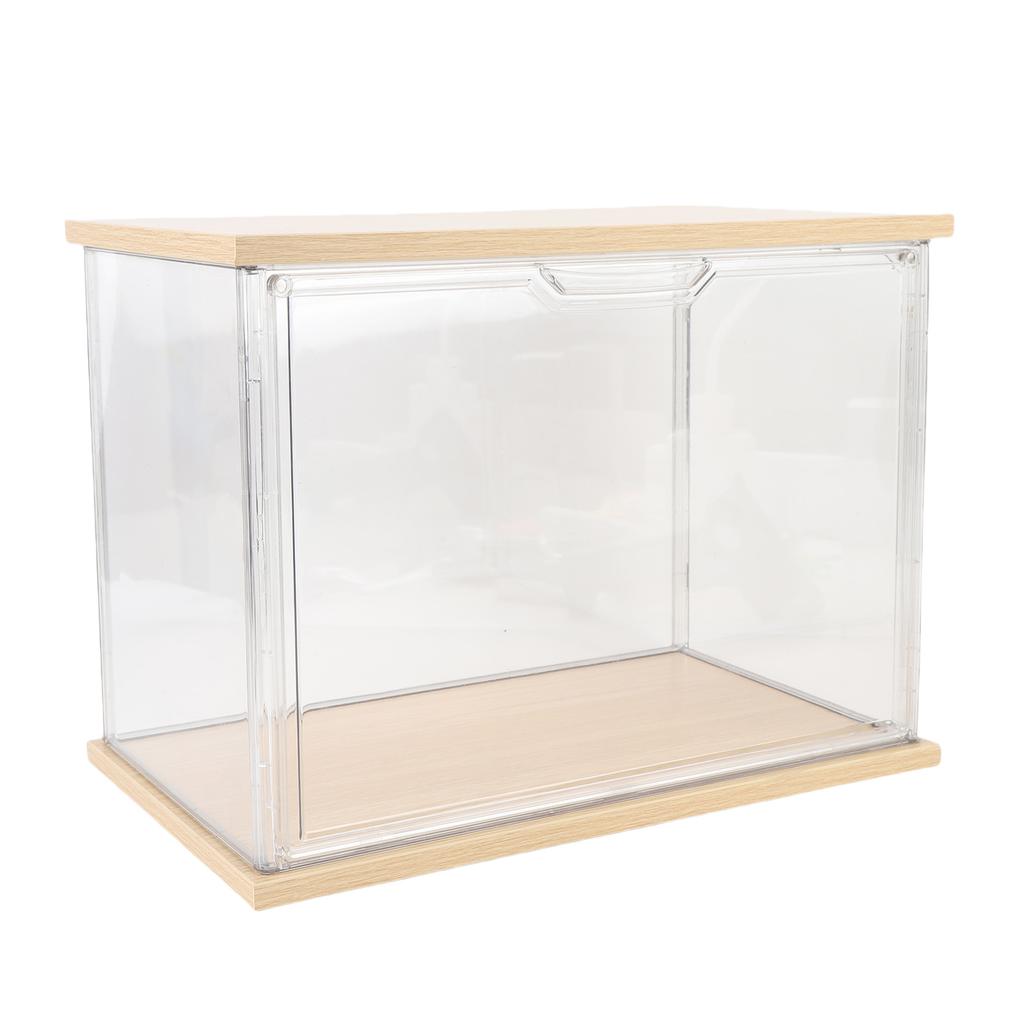 Clear   Display Case Plastic Display Box for Collectibles Doll Home Storage Organizing Toys Wood Base 14.3x8.7 .7in