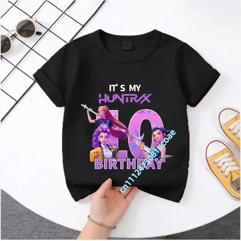 New K Pop Demon Huntersd T-shirt for Children Cartoon Birthday Number Printed T Shirts Girls Short Sleeves Tops Kids Clothing
