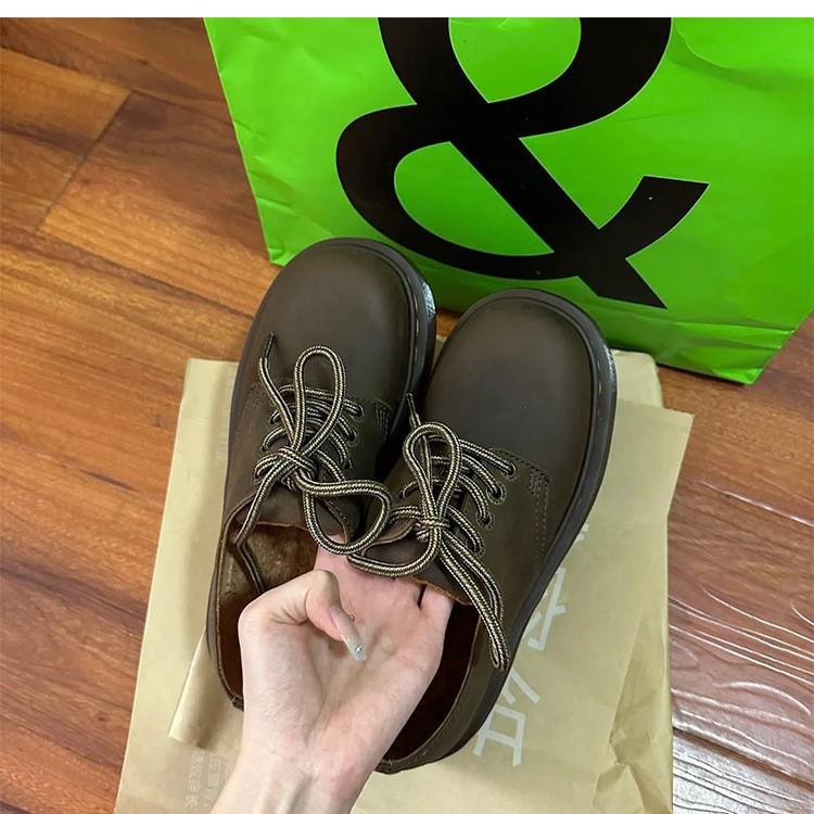 Sheepskin version~ Leather round head Crazy Horse brown Martin shoes British style small leather shoes women's platform muffin loafers single shoes