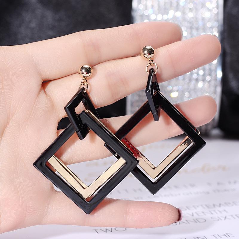 Retro Exaggerated Acrylic Earrings Korean Version Geometric Rhombus Long Earrings Fashion Temperament New Earrings Women