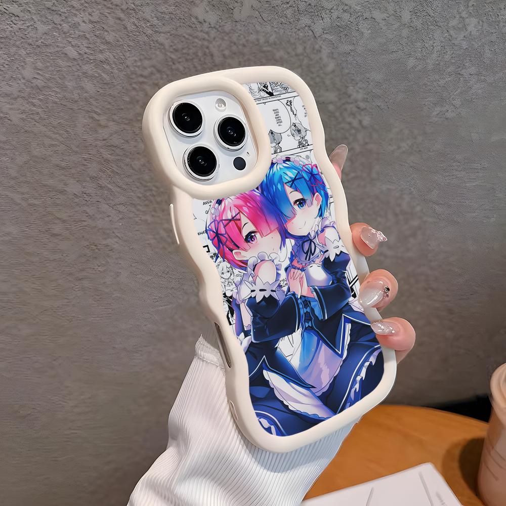 ReZero Rem Ram Wavy Edge TPU Mobile Phone Case for iPhone 17 16 15 14 13 12 11 Air Pro Max Plus Colorful Cover