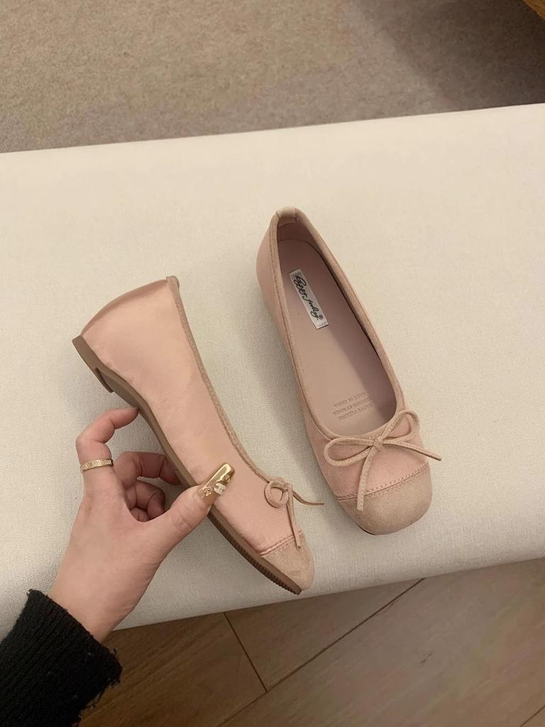 French retro soft-soled single shoes silver women's shoes autumn ladyshoes evening bow red flats ballet shoes
