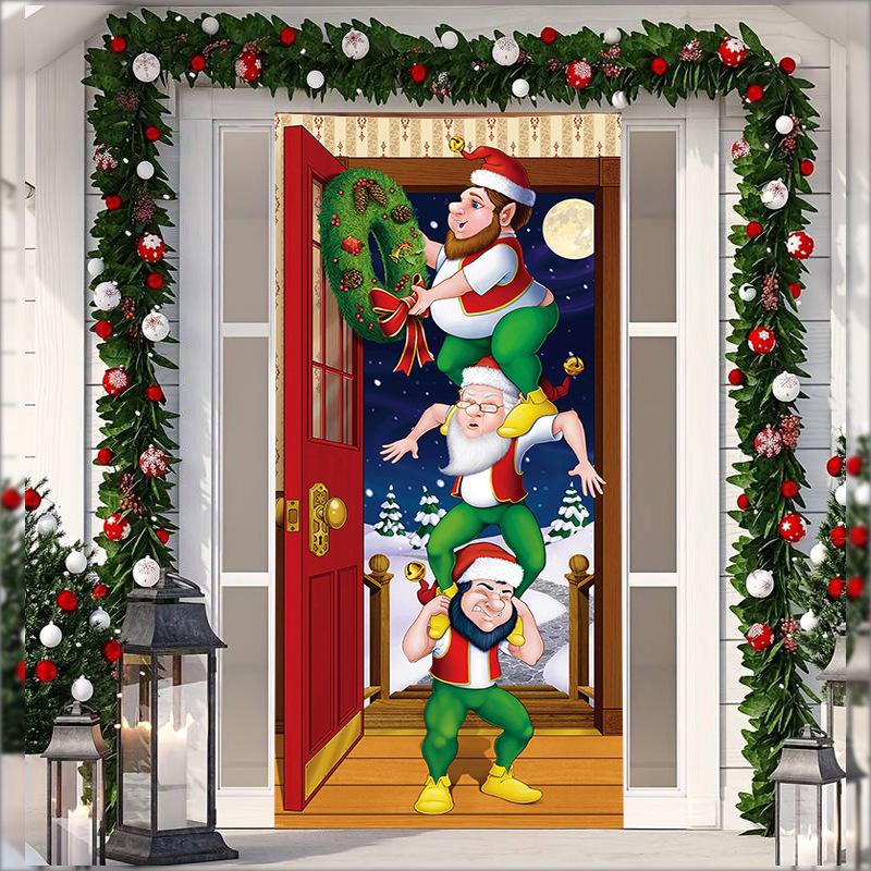 Stretch Fabric Christmas Door Tapestry - Santa Claus Gift Background for Holiday Parties