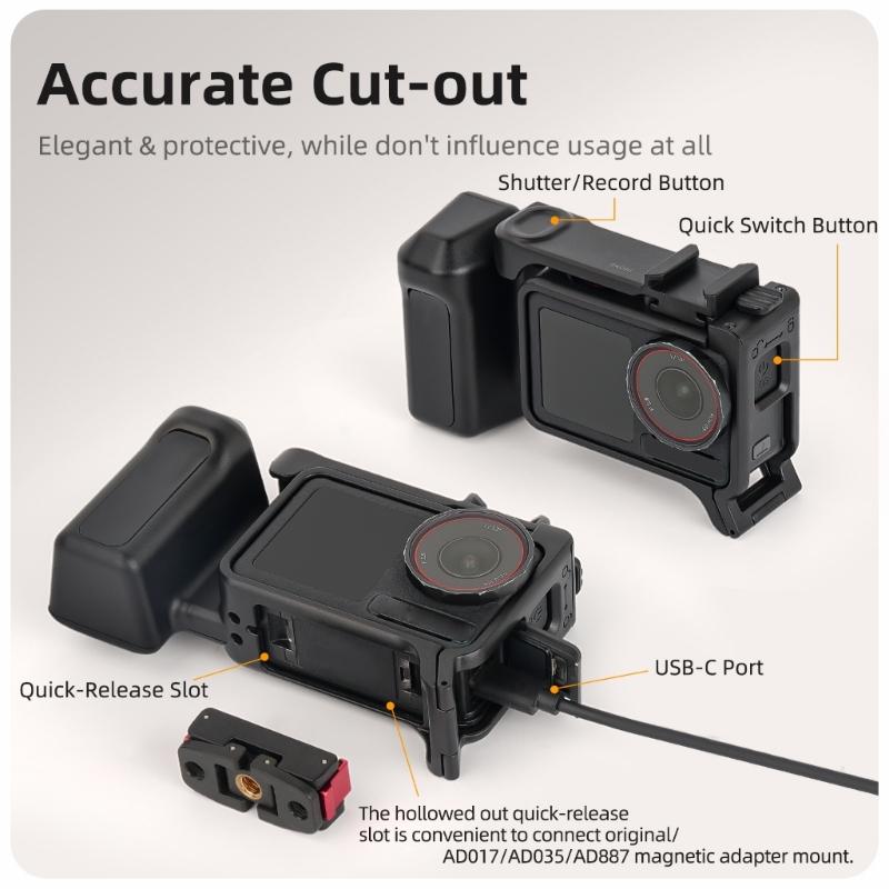 Ergonomic Grip Handle Cage For Action 5pro/4/3 Action Cameras Featuring Cold Shoe Mount Built In Shutter Button