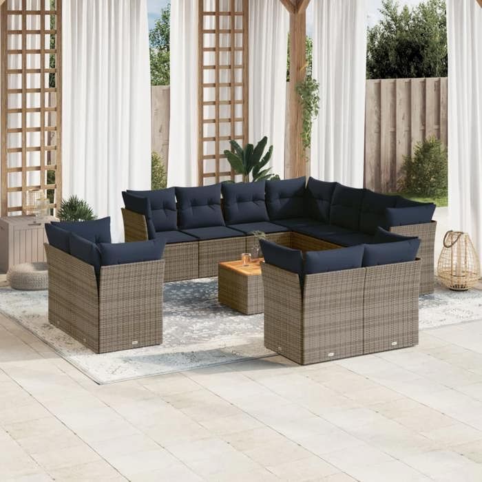 VidaXL Garden Lounge Set with Cushions 12 Pcs, Patio Sofas, Furniture Set, Outdoor Terrace Furniture, Grey 3256278