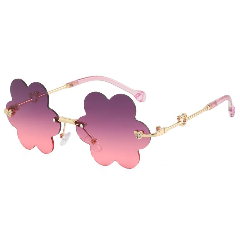 Trendy Children's Flower Rimless Sunglasses Uv Protection With Cute Decorations Sun Protection Glasses 6001