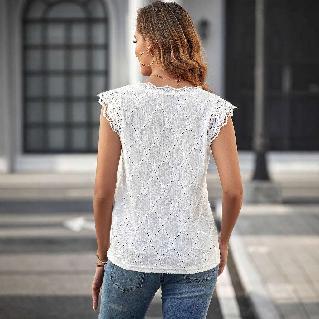 YYFS Damenmode Casual Sommer Frühling Einfarbig Druck Ärmellose V-Ausschnitt Blusen & Hemden