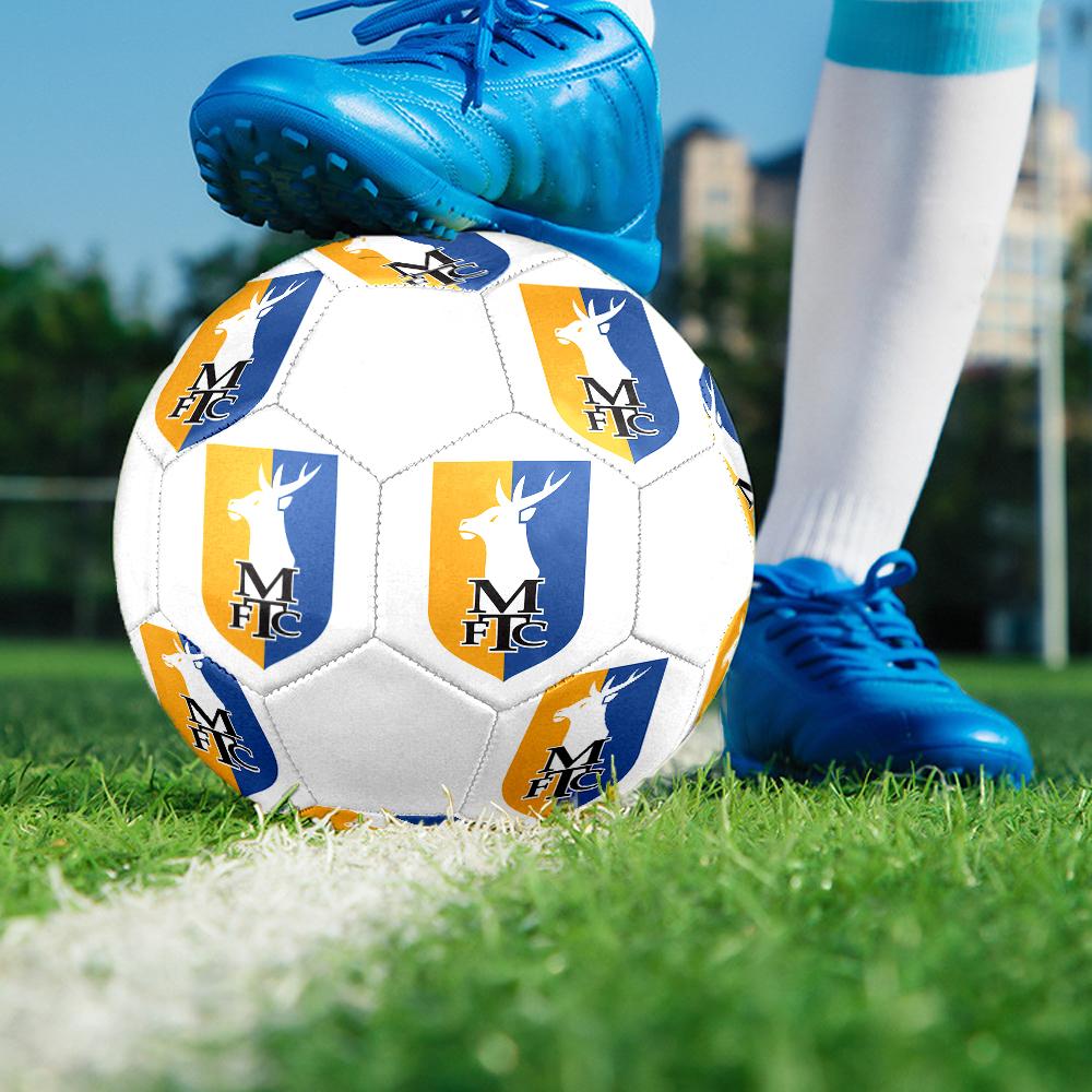 Pallone da Calcio Mansfield Town FC taglia 5, colorato, adatto a tutte le età, cucito a macchina, materiale PVC, qualità da competizione, durevole e ad alto rimbalzo