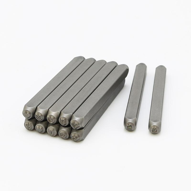 12-teiliges Metallstempel-Prägestempel-Set 1/8'' (3mm) Herz- und Tierstempel-Set Stempelwerkzeug zum Prägen von Metall, Leder, Holz