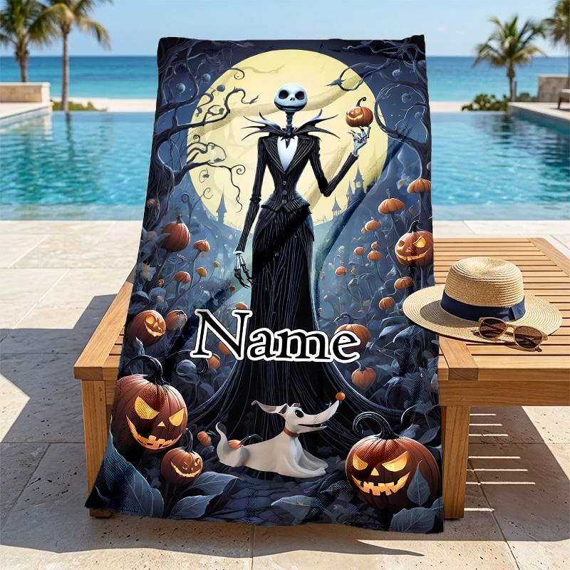 Custom Name Nightmare Before Christmas Stylish Digital Printing Beach Towel Quick‑Drying Absorbent Blanket for Beach Pool Gym Travel