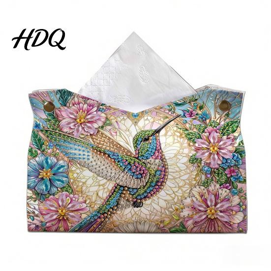 Diy Rhinestone Painting Kit DIY Faux Diamond Art Tissue Box Leather Desktop Sparkling Supplies Holder Pouch 5D Embroidery Craft for Home Office Car