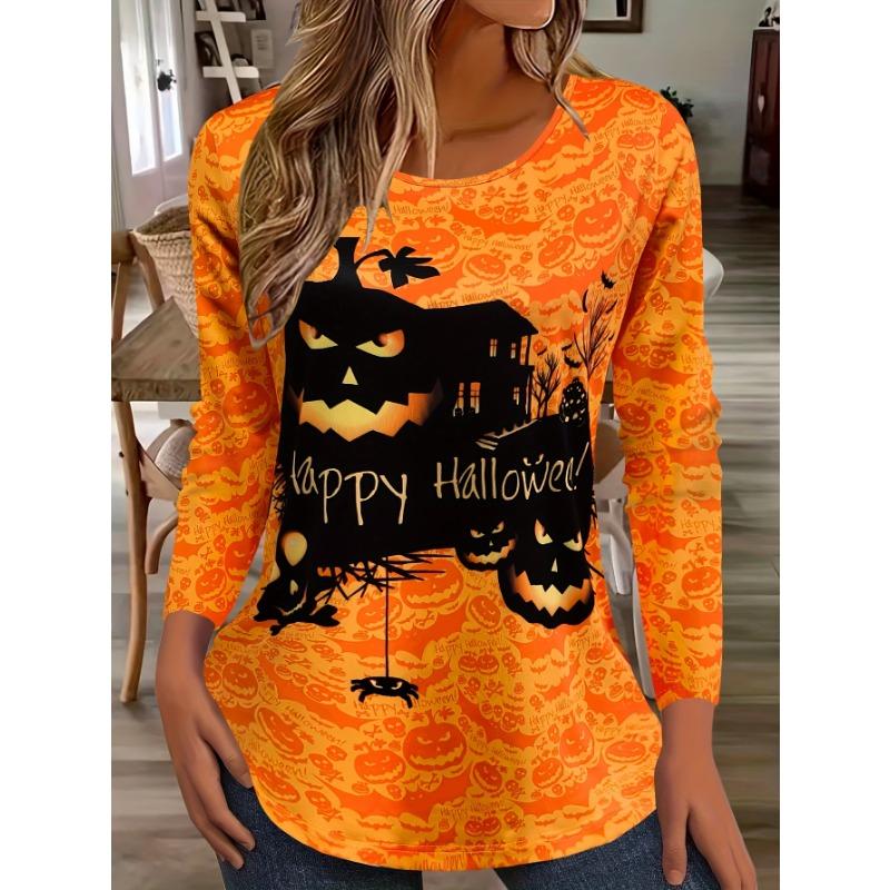 Halloween Damen Sweatshirt Designer Rundhals Langarm Locker Lässig Herbst Farbverlauf Spinnennetz Lustiges Muster Druck Oberteile