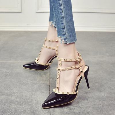 Rivet High Heels Women's Stiletto Single Shoes Versatile 2025 Summer Sexy Pointed T-shaped with Empty Willow Sandals Women