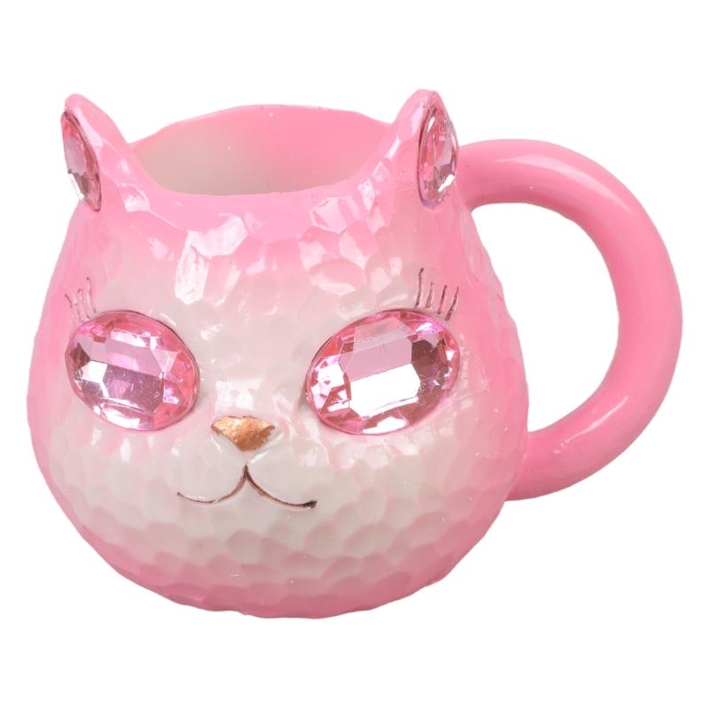 Sparkling Crystal Cats Face Mugs Handmade Resin Artware Collectible Item For Coffee Drinkers Kitchen Display