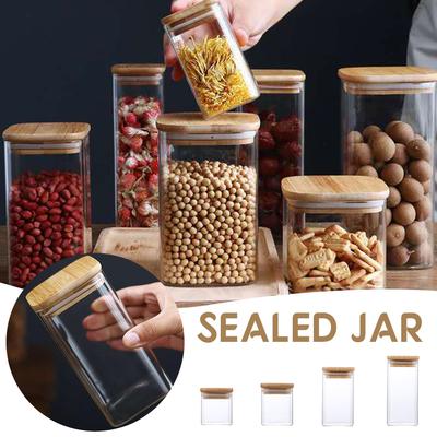 Quadratisches transparentes Vorratsglas aus Glas mit Deckel, feuchtigkeitsbeständiger Behälter für Tee, Kaffeebohnen, Snacks und Nüsse, versiegelte Box, Küchen-Organizer