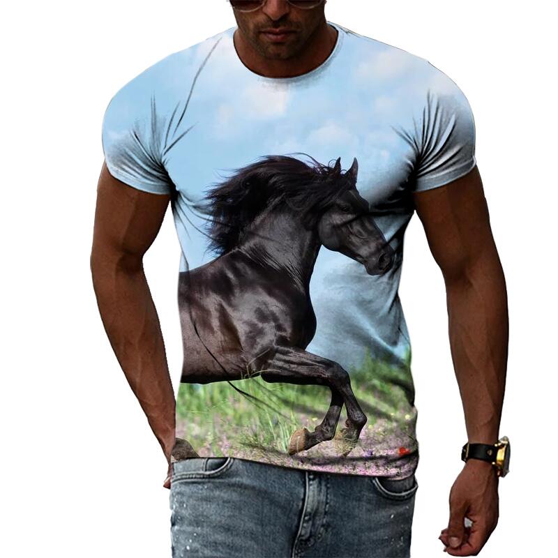 Summer Fashion Graphic Animal Horse T Shirts For Men Casual 3D Print Tee Hip Hop Harajuku Personality Round Neck Short Sleeve